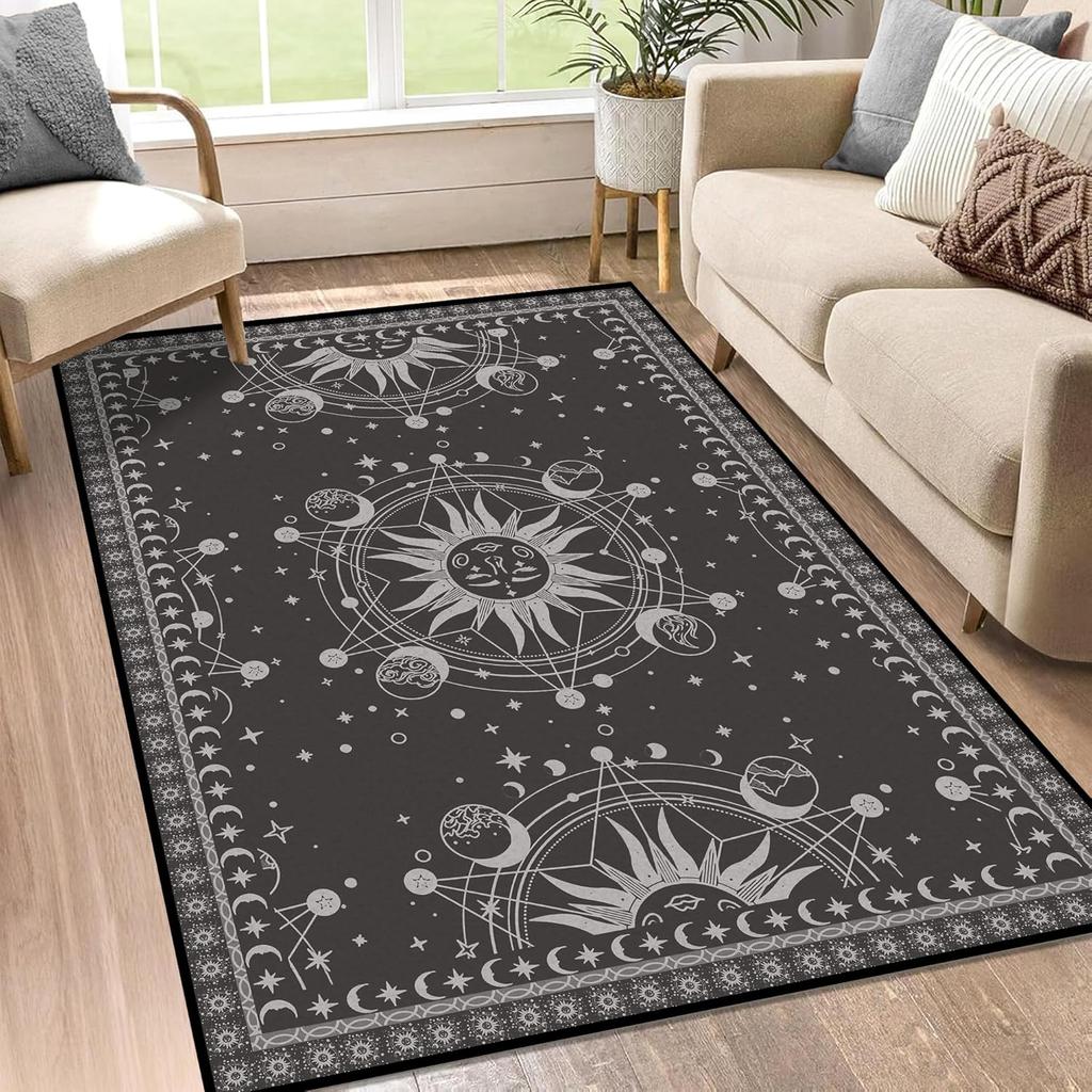 Sun and Moon Rug Boho Celestial Area Rugs for Bedroom Dorm Living Room Bohemian Occult Crescent Solar Stars Galaxy Floor Mat