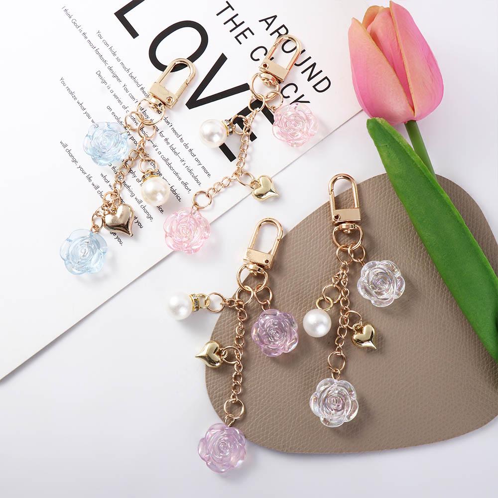 Pearls Pendant Children Resin Women Key Chain Car Key Ring Ornaments Korean Style Pendant Rose