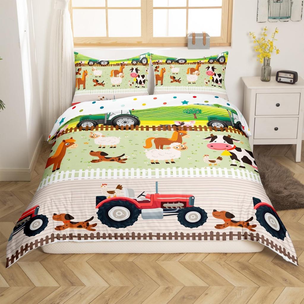 Set Biancheria da Letto Trattore per Bambini Culla Carino Cartone Animato Animali della Fattoria Copripiumino Con 1 Federa Per Bambini Ragazzi Ragazze