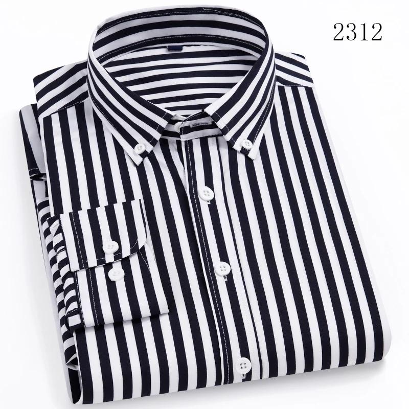 Men's Long Sleeve Casual Shirts No Iron Striped Button Up Square Collar Soft Skin New Style Daily Business Dress Shirts Clothing