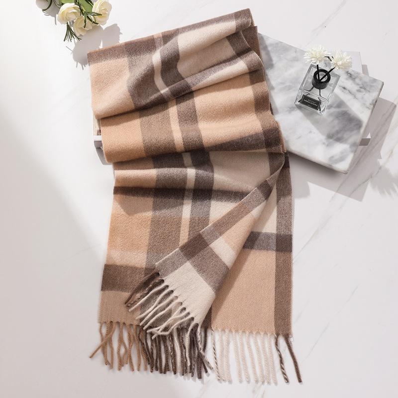 Autumn and winter new lamb wool scarf women's light luxury high-end plaid narrow scarf fringed versatile warm scarf