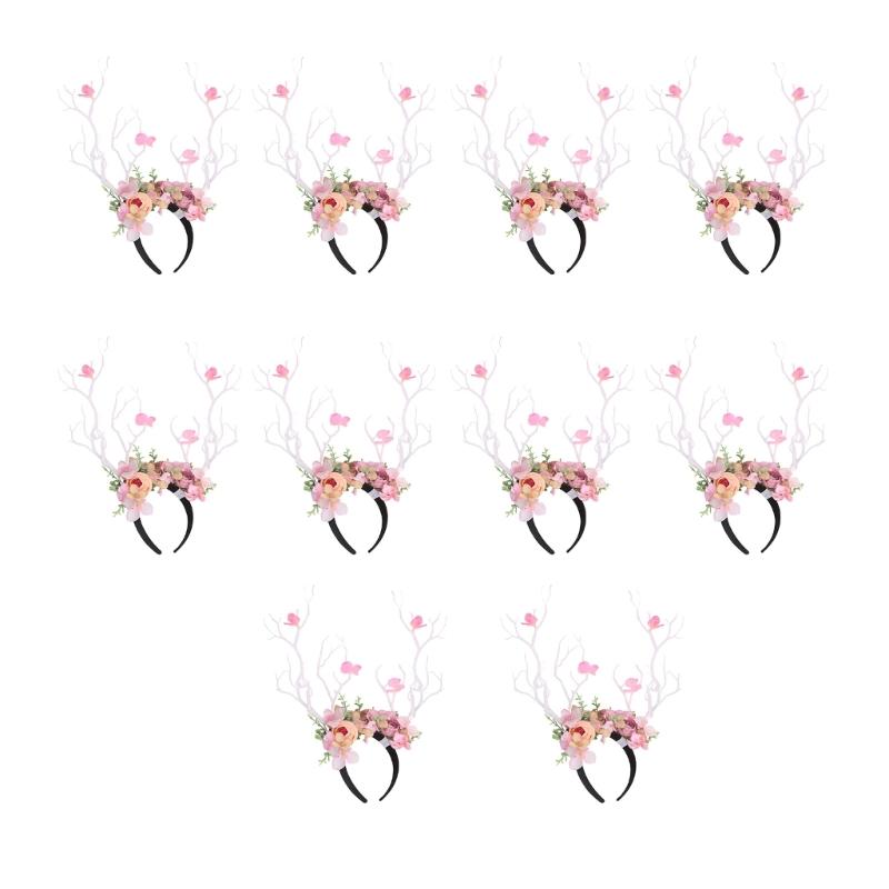 10Pcs Deer Antler Flower Crowns Headbands Tree Branches Headbands Antlers Headbands Cosplay Headdress Hair Accessories