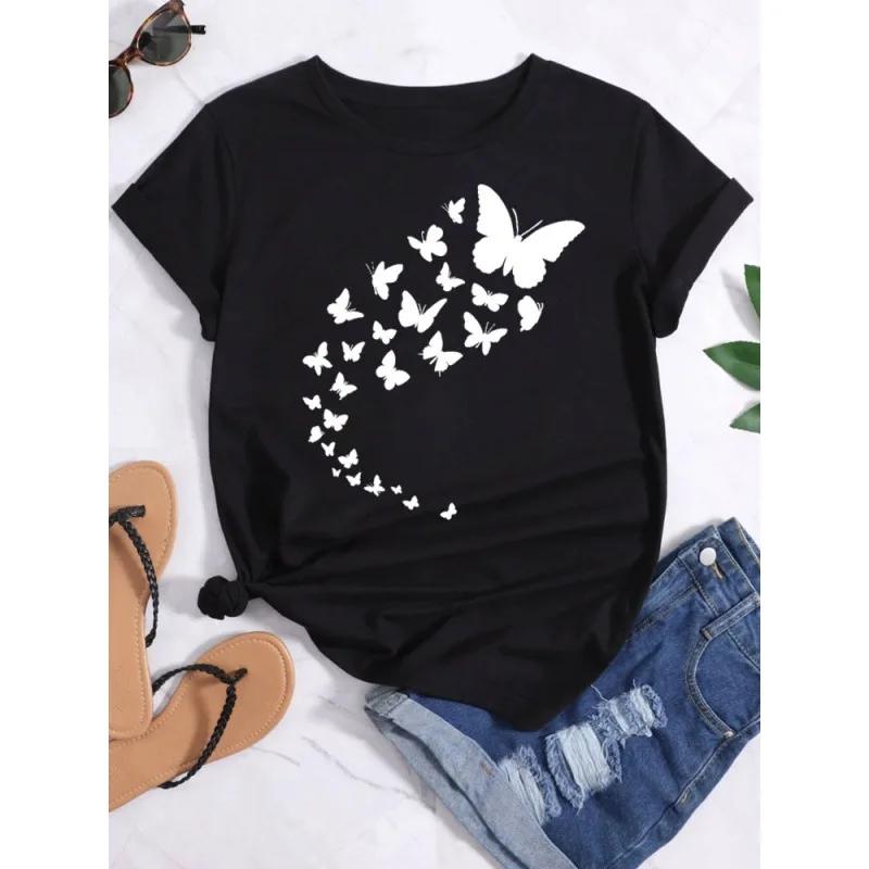 Golden Butterfly Print Women T Shirt Short Sleeve O Neck Loose Women Tshirt Ladies Tee Shirt Tops Camisetas Mujer