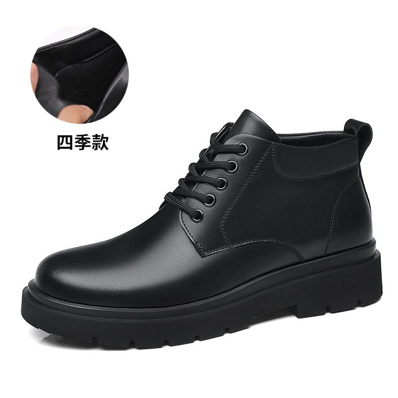 Martin Boots Men's British Style Mid-help Casual Leather Shoes Black Lace-up Tooling Shoes Autumn and Winter New Men's Velvet Shoes