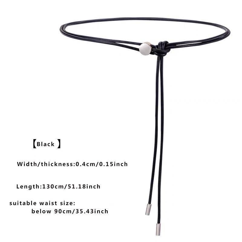 Damski Miękki Cienki Skórzany Pasek z Węzłem, Pasek z Sprężynową Klamrą do Sukienek i Spódnic, Czarny Akcesorium - Łańcuszek na Pas.