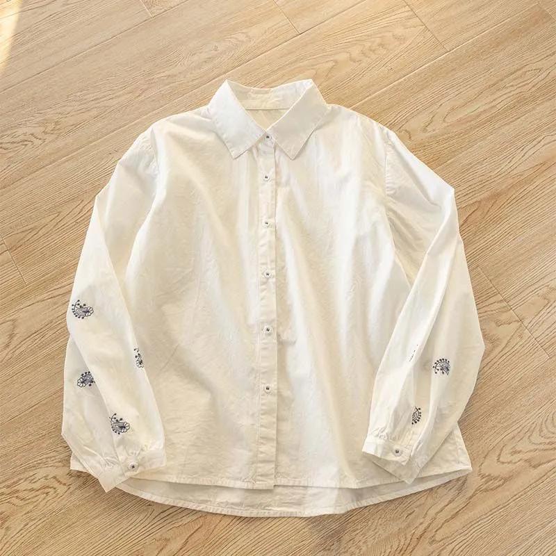 

Womens White Long Sleeve Embroidered Casual Shirt S белый