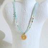 Stainless steel multi-layer stacked turquoise bead sun round necklace bohemian vacation wind collarbone chain