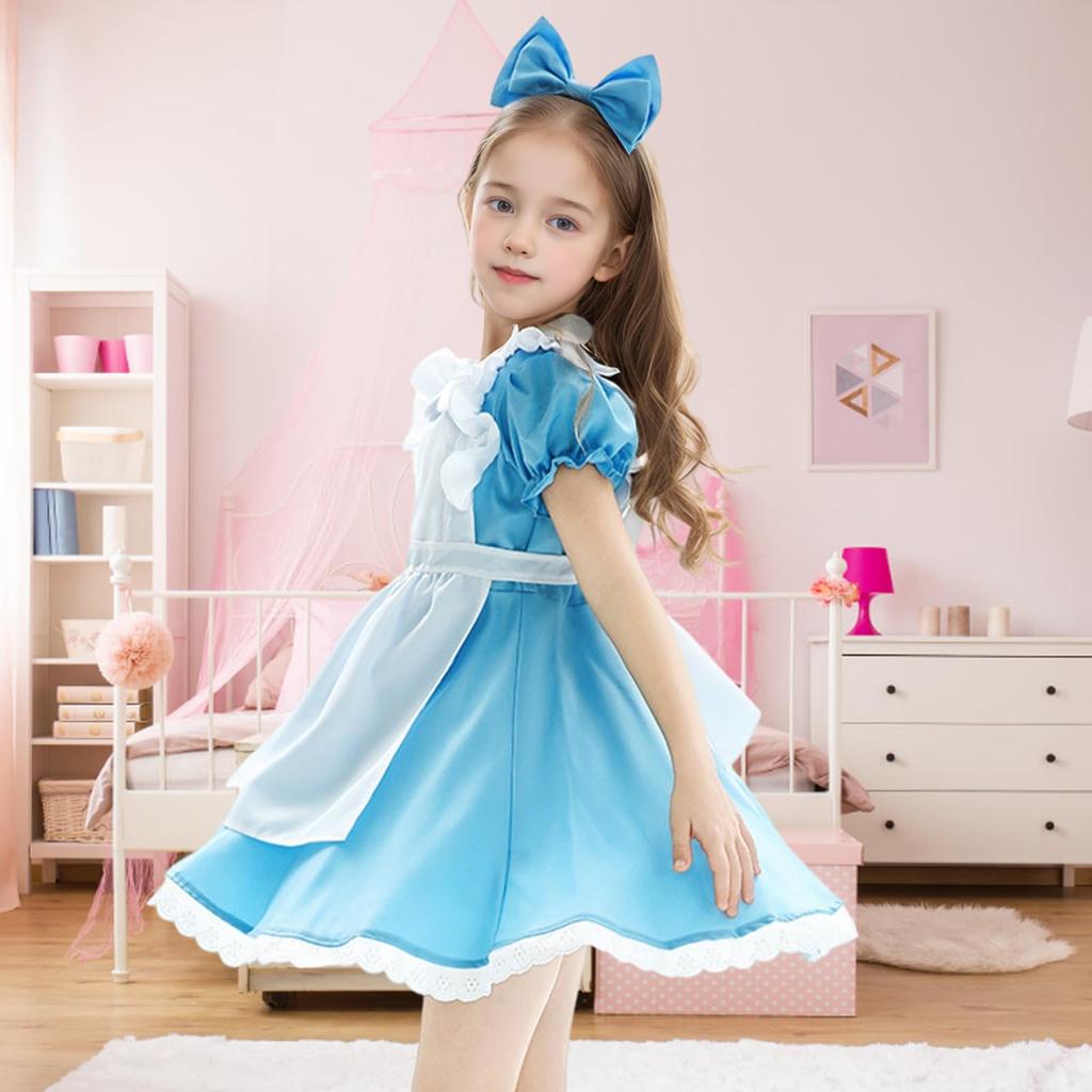 Moerstar Maid Cosplay Dress Includes Cute Maid Headband and Perfect for and theatrical performances Costume, Girls' 3-Piece Set, Apron, Parties,