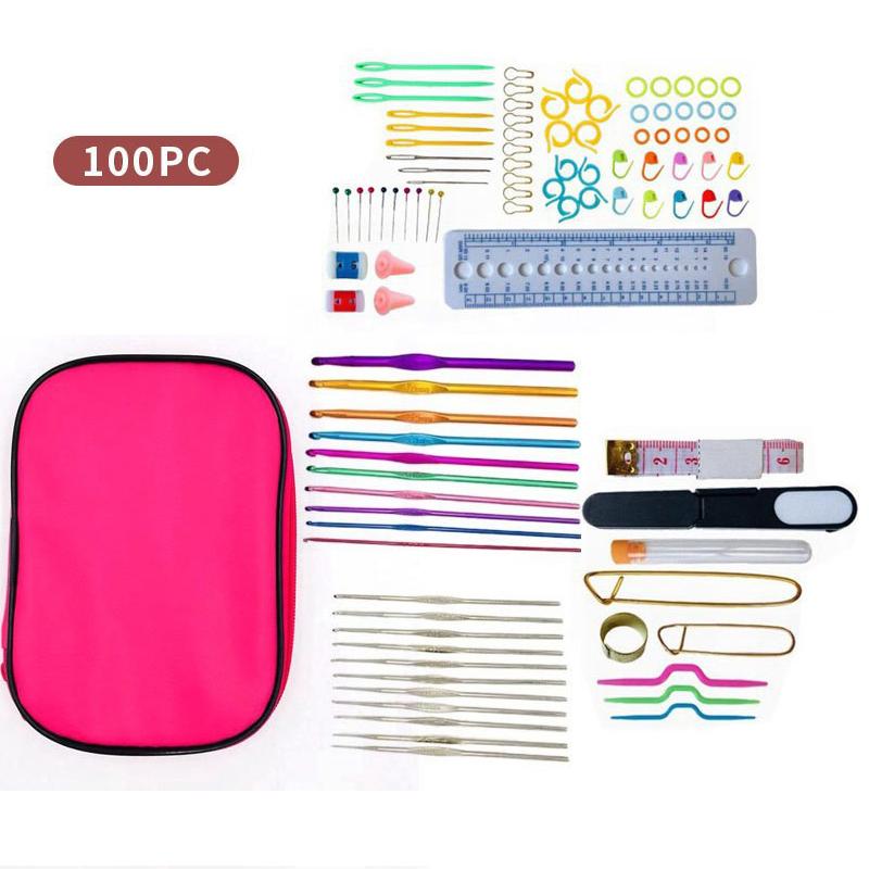 100PCS Needle Colored Aluminum 22 Piece Metal Crochet Hook 100 Piece Set, Yarn Crochet Bag