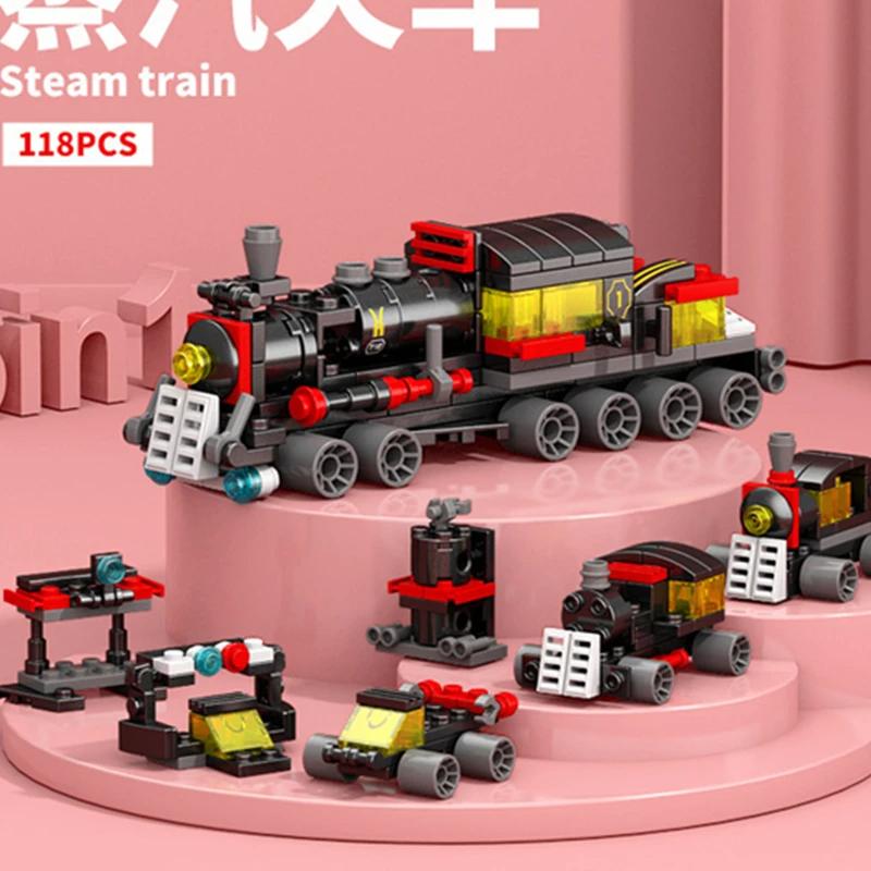 DIY 6 In 1 Train Track Robot Vehicle Truck Building Blocks Kit Girls Bricks Movie Model Kids STEM Educational Birthday Boys Toys