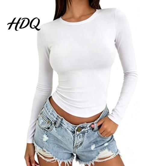 Slimming Silhouette Inner Wear Women Basic T-Shirt Long Sleeve Round Neck Bottoming Shirt Slim Fit Crew Shirt Stretchy Pullover Tops for Spring