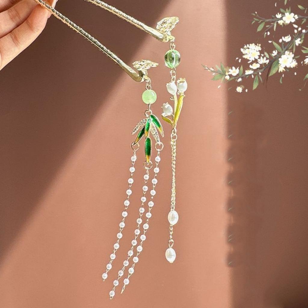 2025 Neue Metall-Haarnadel für Frauen Vintage Chinesischer Stil Drama Schmetterling Bambusblatt Quaste Haarstab Mädchen Mode Haarnadel 1 Stück