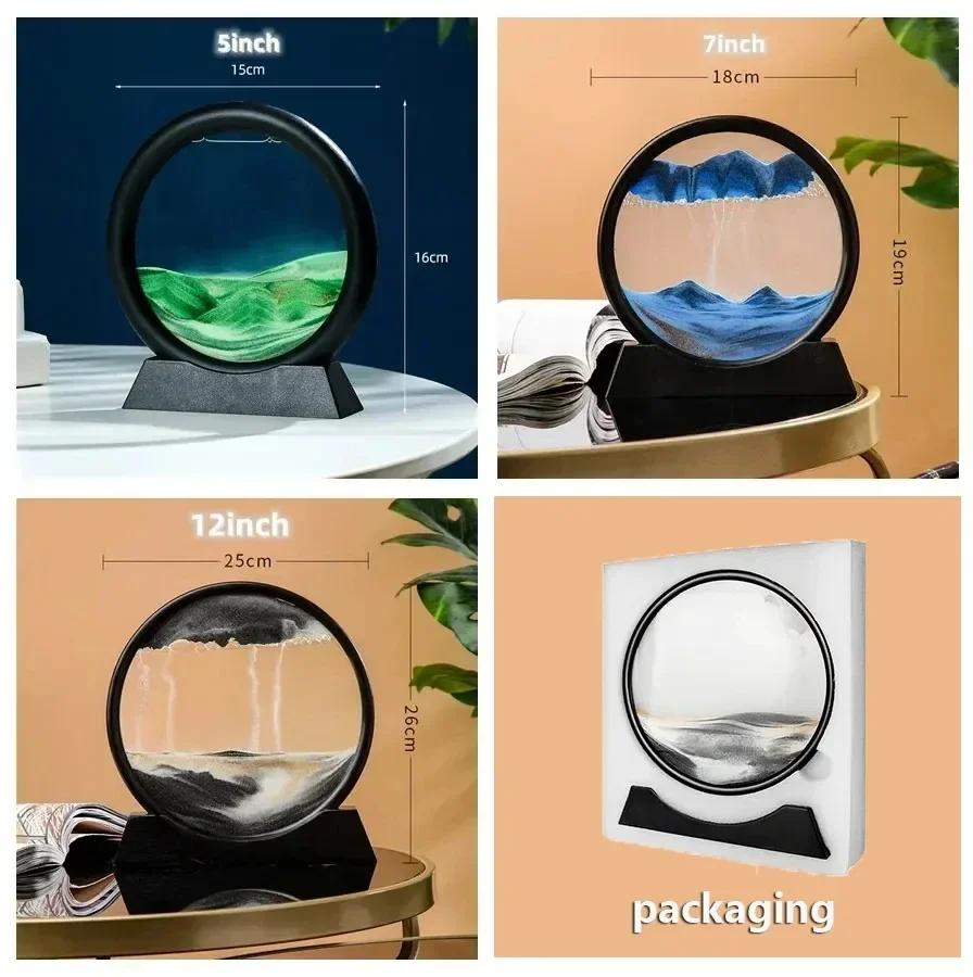 3D Sandscape Moving Sand Art Picture Quicksand Craft Round Glass Deep Sea Liquid Hourglass Flowing Sand Painting Home Decor Gift