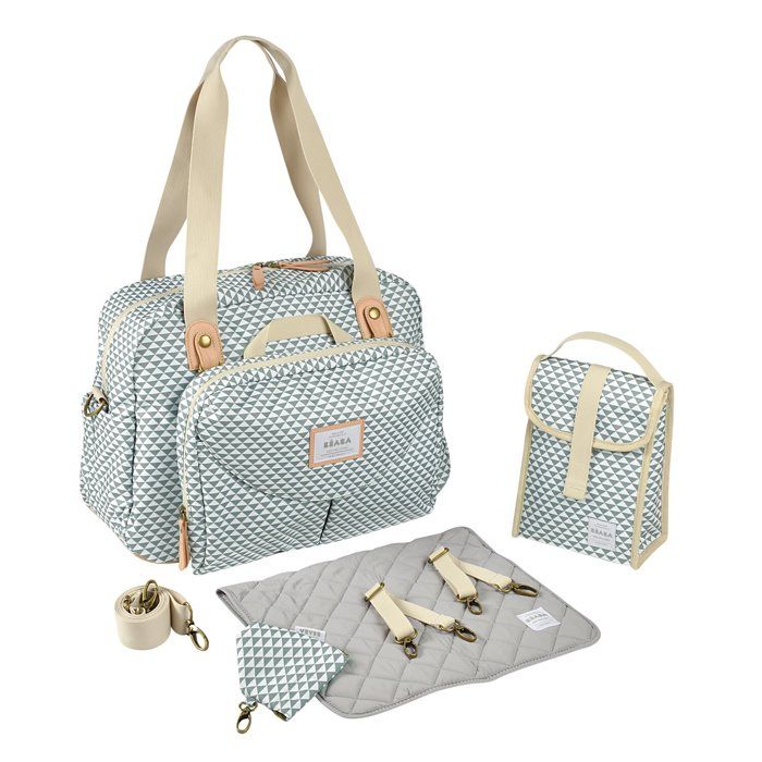 Sac à langer BEABA Genève II PLAY PRINT Sage Green - Grande contenance - Multiples accessoires inclus