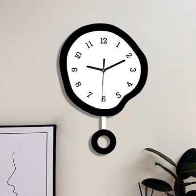 Twisted Elliptical Swinging Wall Clock, Creative and Fun with Pendulum, Silent Clock Suitable for Living Room, Kitchen