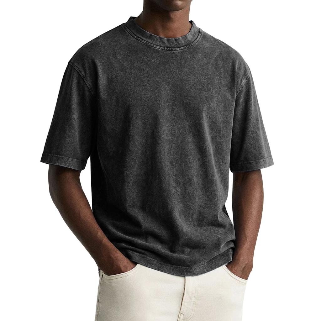 Men's Vintage Washed Crew Neck T-Shirt Casual Short Sleeve Loose Fit Comfortable Cotton Blend Top for Everyday Wear