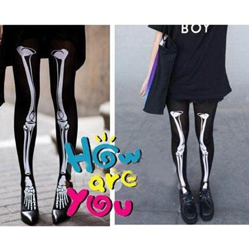 Women Horror Skeleton Bone Printed Tights Scary Terror Skull Halloween Themed Novelty Party Sexy Stockings Pantyhose