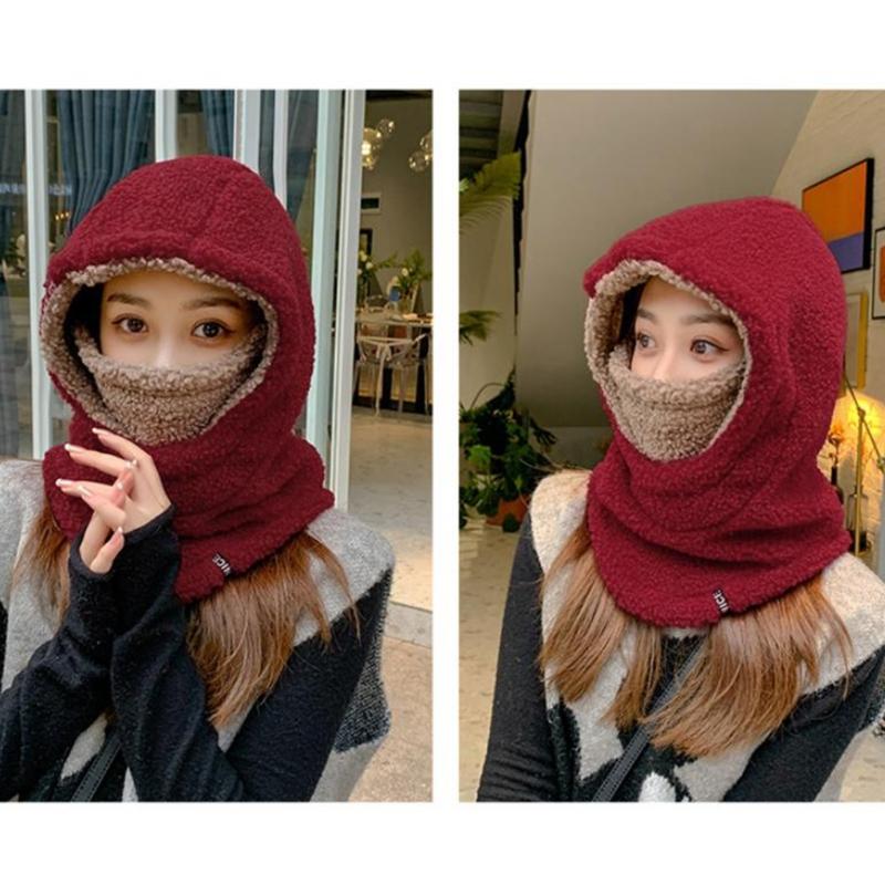 3-in-1 Women Hat Thick Fleece Hat with Ear Flaps Facemask Outdoor Hat Furry Caps Windproof Hat Hiking Running Headwear