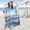 Blue Ocean Wave Flat Print Hooded Beach Towel Seagull Scenic Quick Dry Surf Poncho Changing Robe for Women Adult Travel