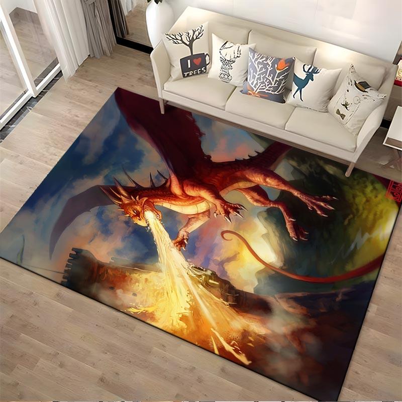 Fiery Dragon Attacking Castle with Scenic Background Fantasy Illustration Carpet Suitable for use as an anti-slip1 for1room and bedroom sofas