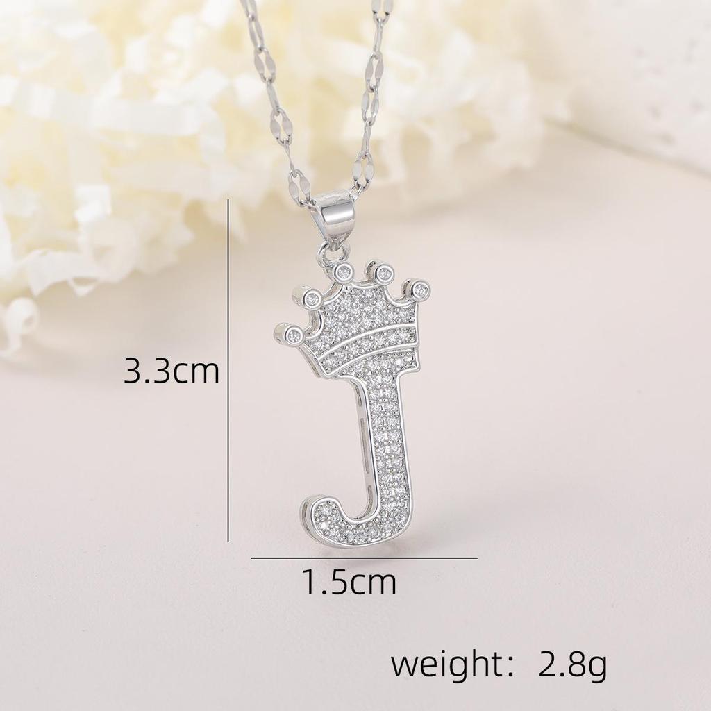 Copper Micro-Inlaid Zircon Crown Letter Pendant Necklace - Hip-Hop Silver Fashion