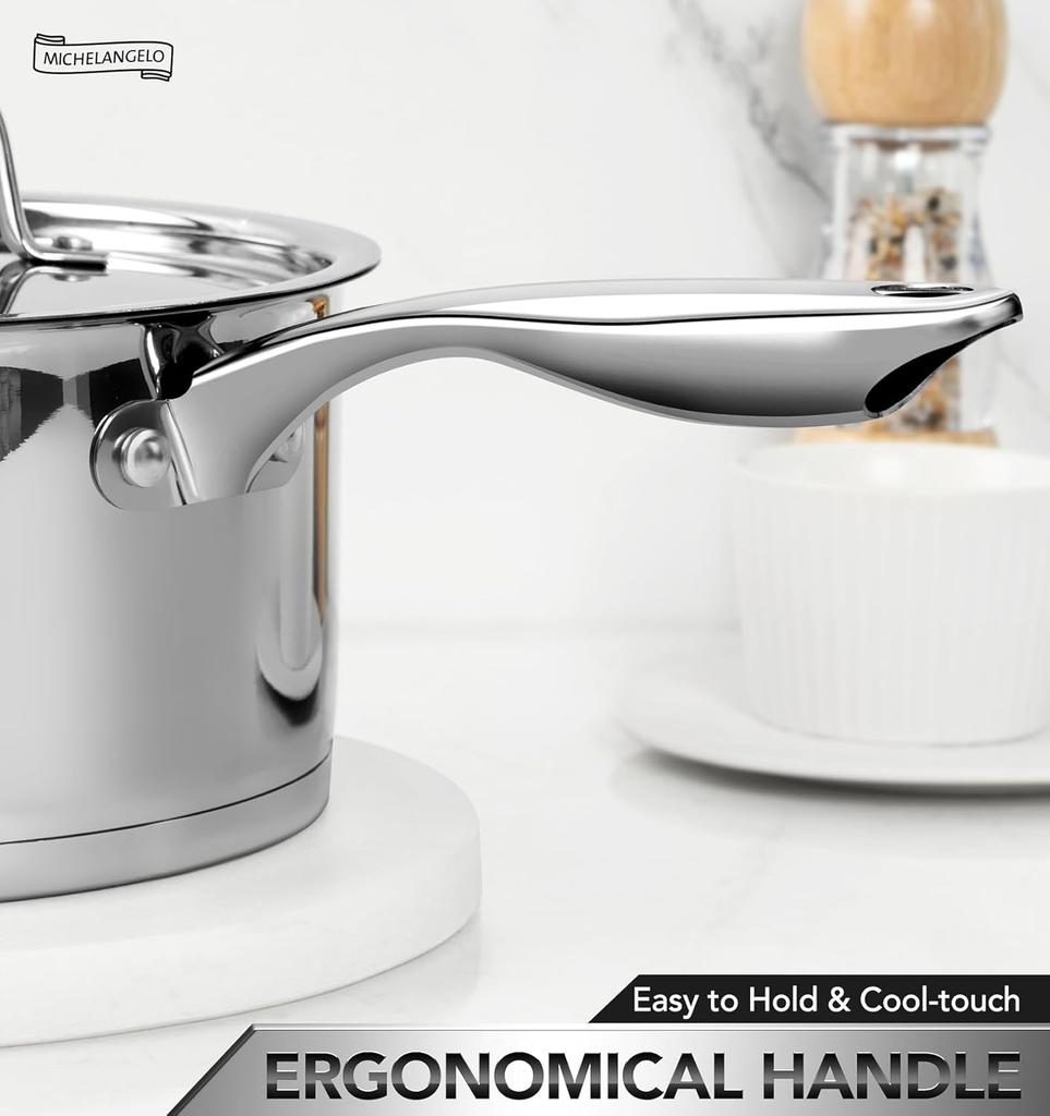 MICHELANGELO 304 Stainless Steel Soup Pot Set, Professional Three-layer Composite Pot Bottom, Suitable for All Stoves and Ovens