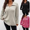 Autumn Winter Solid Color Plus Size Women's Top V-neck Long Sleeved Pit Stripe Brushed T-shirt Loose Fit