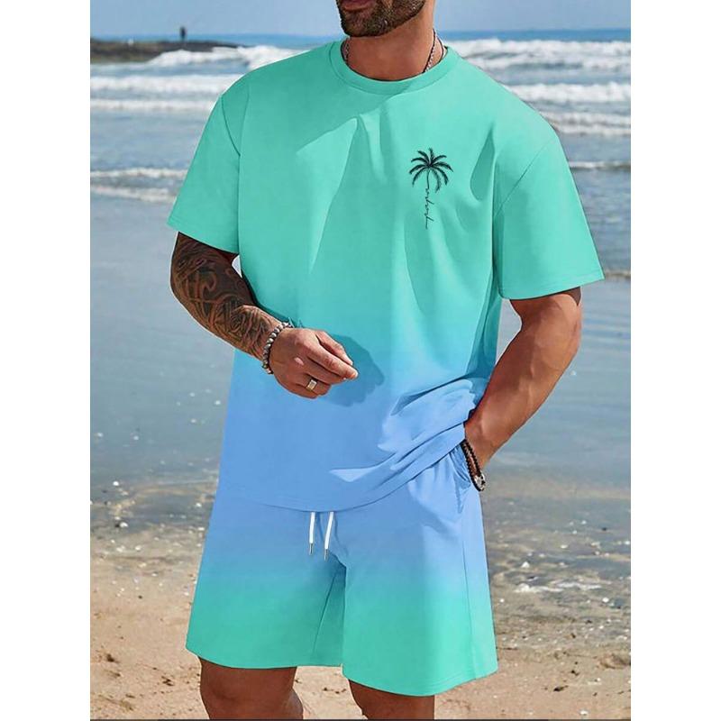 2 Piece Summer Casual Everyday Men's Short Sleeve Shorts Set Hawaiian Print Men's T-shirt Outdoor Sports Men's Beach Shorts