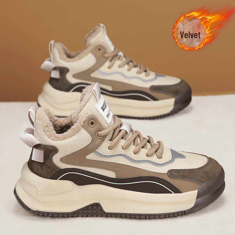 Adidași de iarnă înalți pentru bărbați - Bumbac, căptușiți cu catifea, groși, călduroși, cizme de zăpadă cu blană integrată