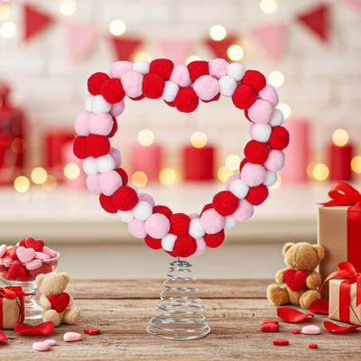 Valentine's Day Heart Tree Topper Red Pink White Pom Pom Ball Love Heart Treetop Ornament for Valentine's Day Christmas Wedding Birthday Party Home