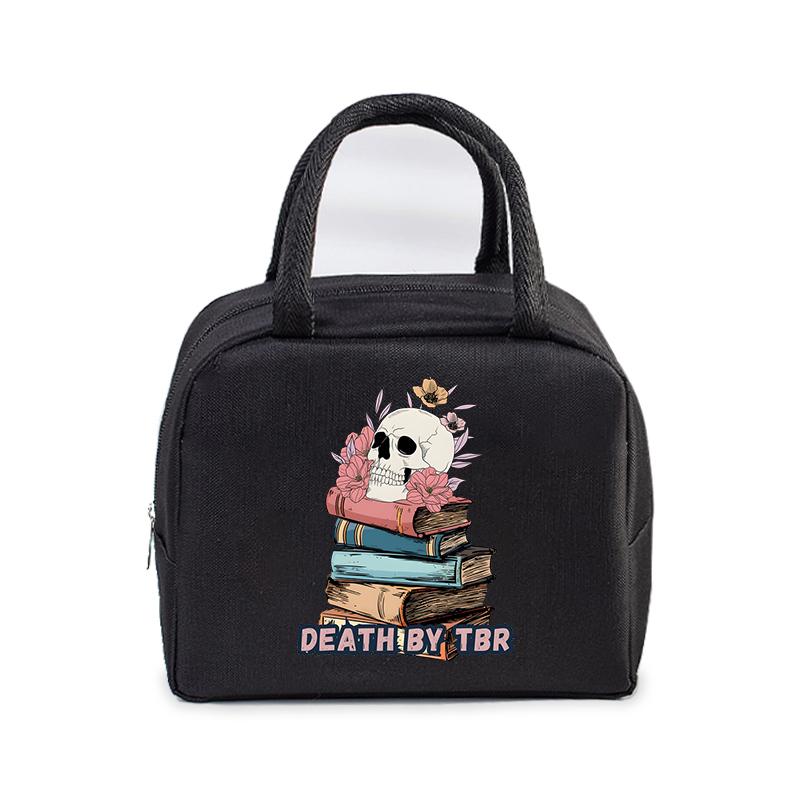 Skull Reading Books Print Lunch Bag Men and Women Vintage Style Graphics Thermal Handbags Thickened Insulation Lunch Box Bag