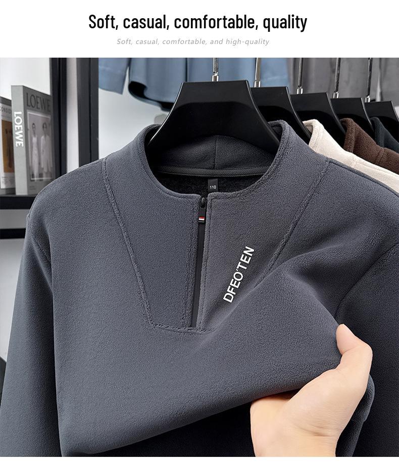 Men's Plush Half-Zip Stand Collar Fleece Sweatshirt for Autumn/Winter
