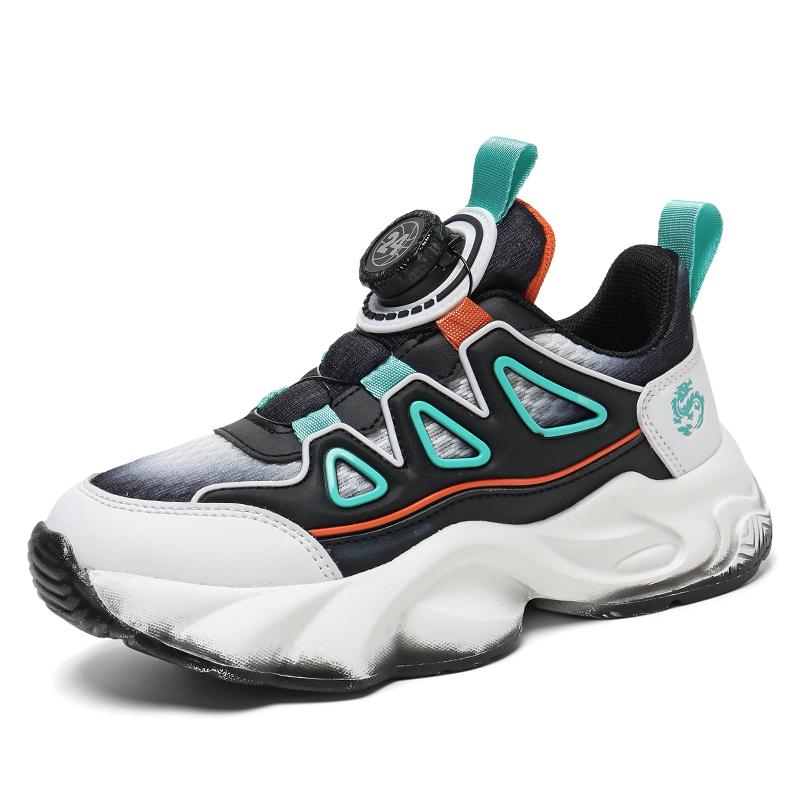 New Fashion Boys' Shock-absorbing Sports Shoes with Rotating Buttons for Children Students Girls' Non-slip Running Shoes
