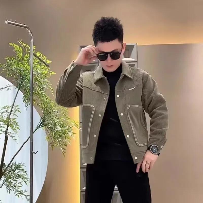 Autumn/winter New Men's Trendy Brand Lapel Business Casual Versatile Jacket Large Pocket Decorative Thickened Blazer