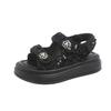 2025 Summer New Xiaoxiangfeng Velcro Rhinestone Roman Sandals Women's Fashion Outer Wear Platform Casual Beach Women's Shoes