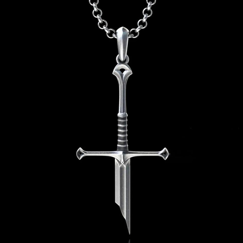 Personality Gothic Silver Color Warrior Broken Sword Cross Pendant Necklace for Women Men Hallowmas Hip-hop Punk Jewelry Gifts