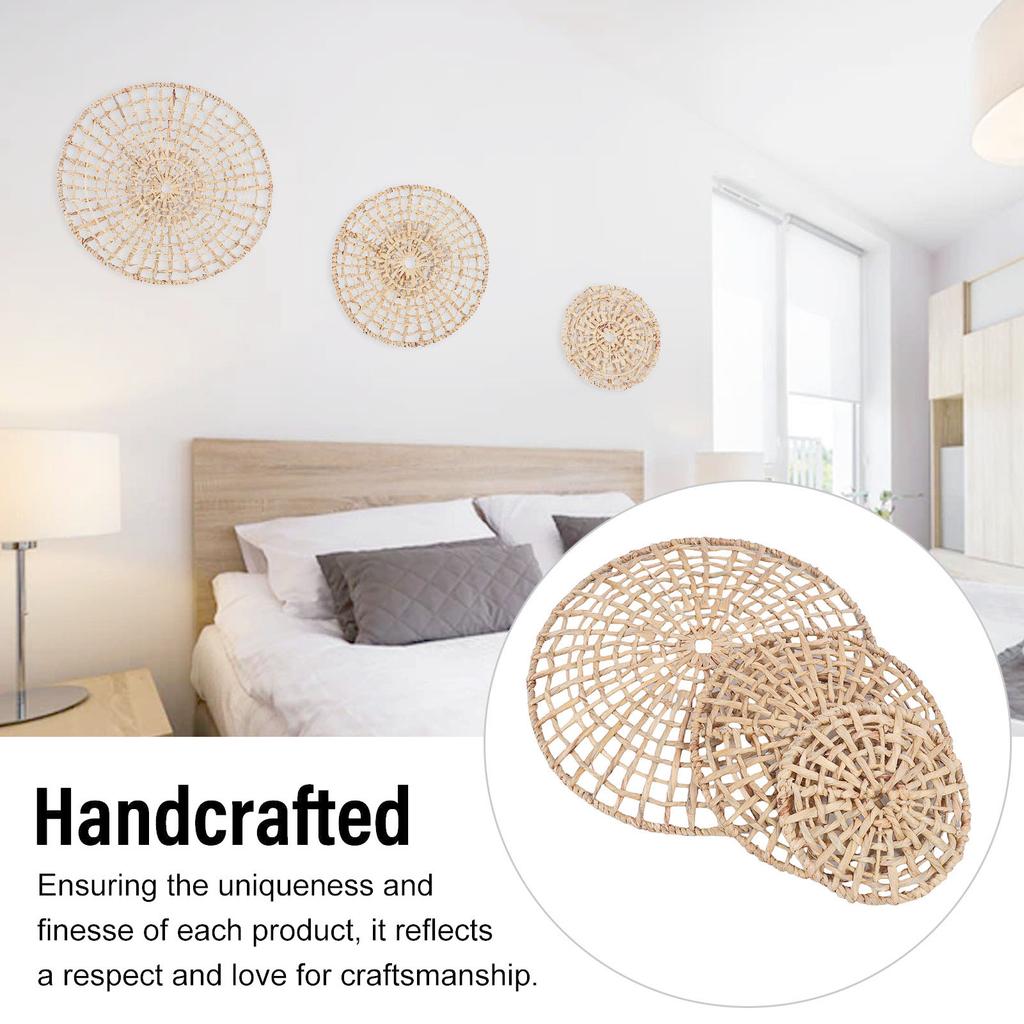 Wall Basket Decor 50cm 35cm 25cm Diameter 3D Design Handmade Round Rattan Woven Wall Ornament for Home