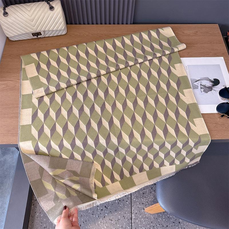 Imitation Cashmere Retro Plaid Pattern Simple Rhombus Pattern Printing Personality High-End Scarf Women