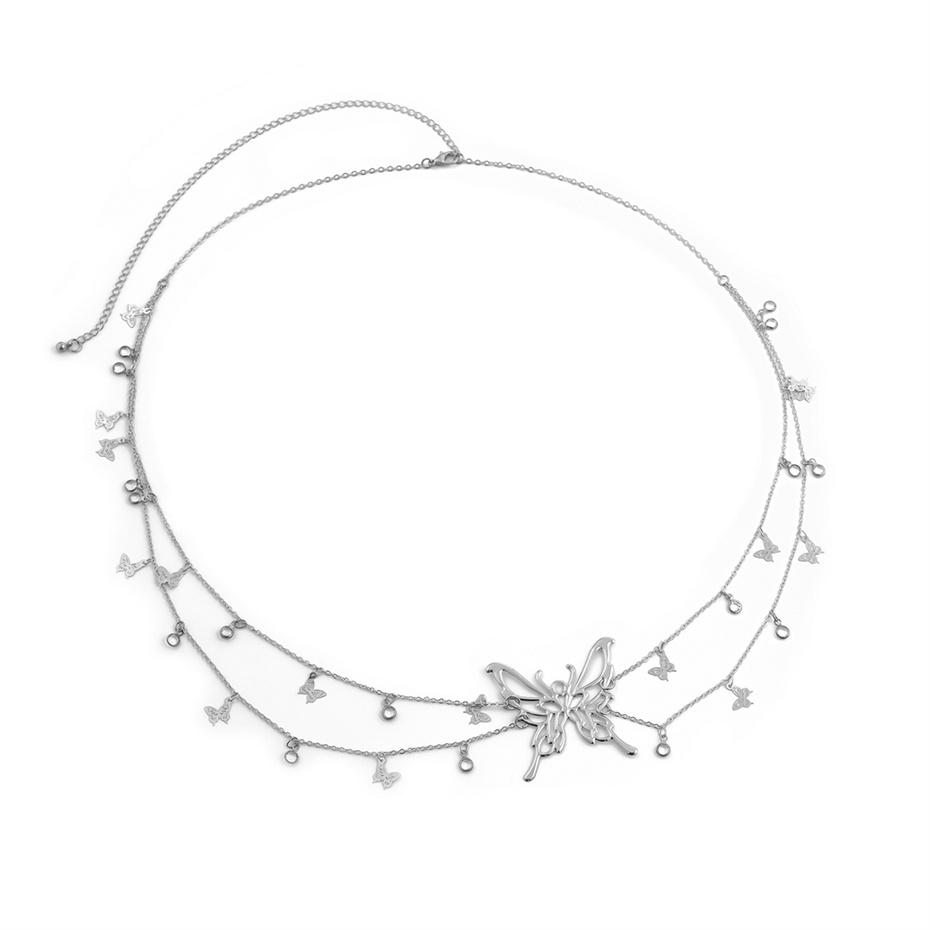 

Boho Sexy Hollow Butterfly Taile Belt Belt Chain для женщин Summer Bikini Tassel Подвеска Link Body Jewelry Gift серебряный
