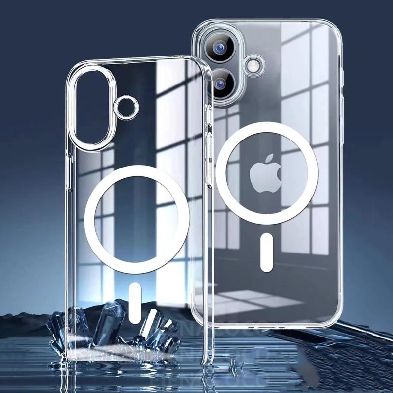 

Роскошный прозрачный магнитный чехол для iPhone 16 15 14 13 12 11 Pro Max Plus Чехол Совместимый с MagSafe Магнитный автомобильный держатель для телефона Чехол For iPhone 13 Pro