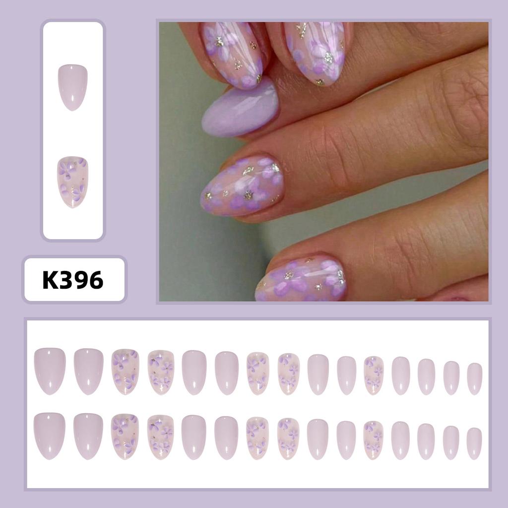 24pcs Oval Flower Nail Tips, Short Design, Acrylic Fake Nails Set Floral & French Manicure, Suitable For Women And Girls Nail Art Supplies