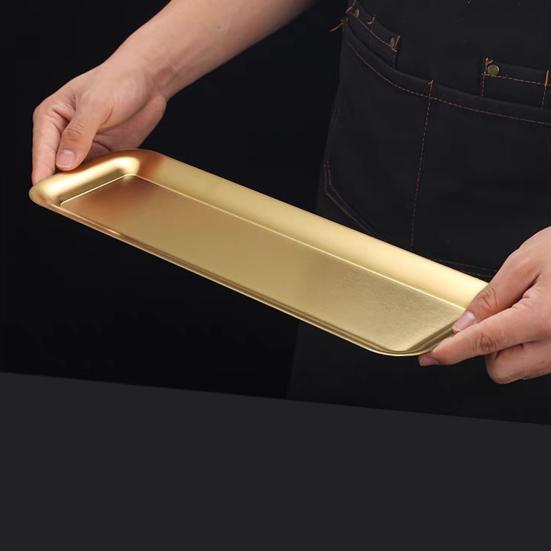 Stainless Steel Rectangular BBQ Plate Korean Style Roasting Pan for Meat Snack Dessert Tray Sushi Dish for Home Kitchen