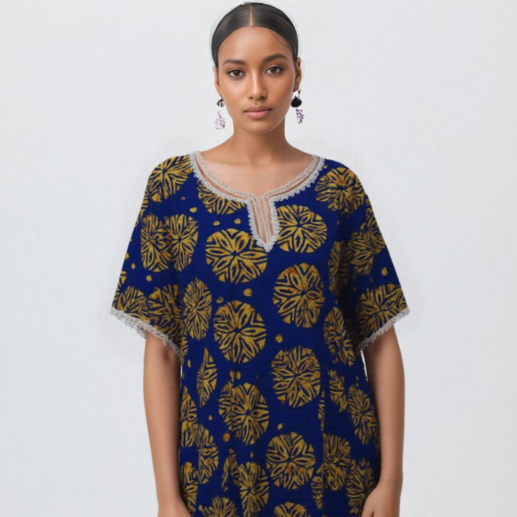 

Дубайская вечеринка Мусульманское женское платье с принтом Абая - Трансграничное ближневосточное модное платье One Size синий