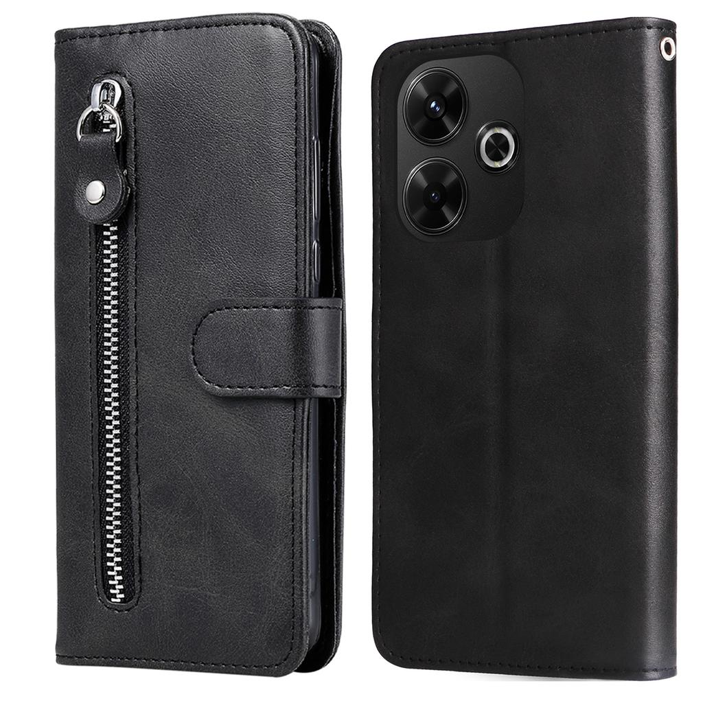 Für Xiaomi Redmi 13x 4G/13 5G/13 4G/Redmi Note 13R 5G/Poco M6 4G Leder-Handyhülle mit Reißverschlusstasche