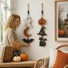 Hanging Signs with Warm Lights 2Pcs Lighted Halloween Wall Decor, Wooden Ghost Bat Pumpkin Vintage Door Hangers Sign Jute Rope, Rustic Farmhouse