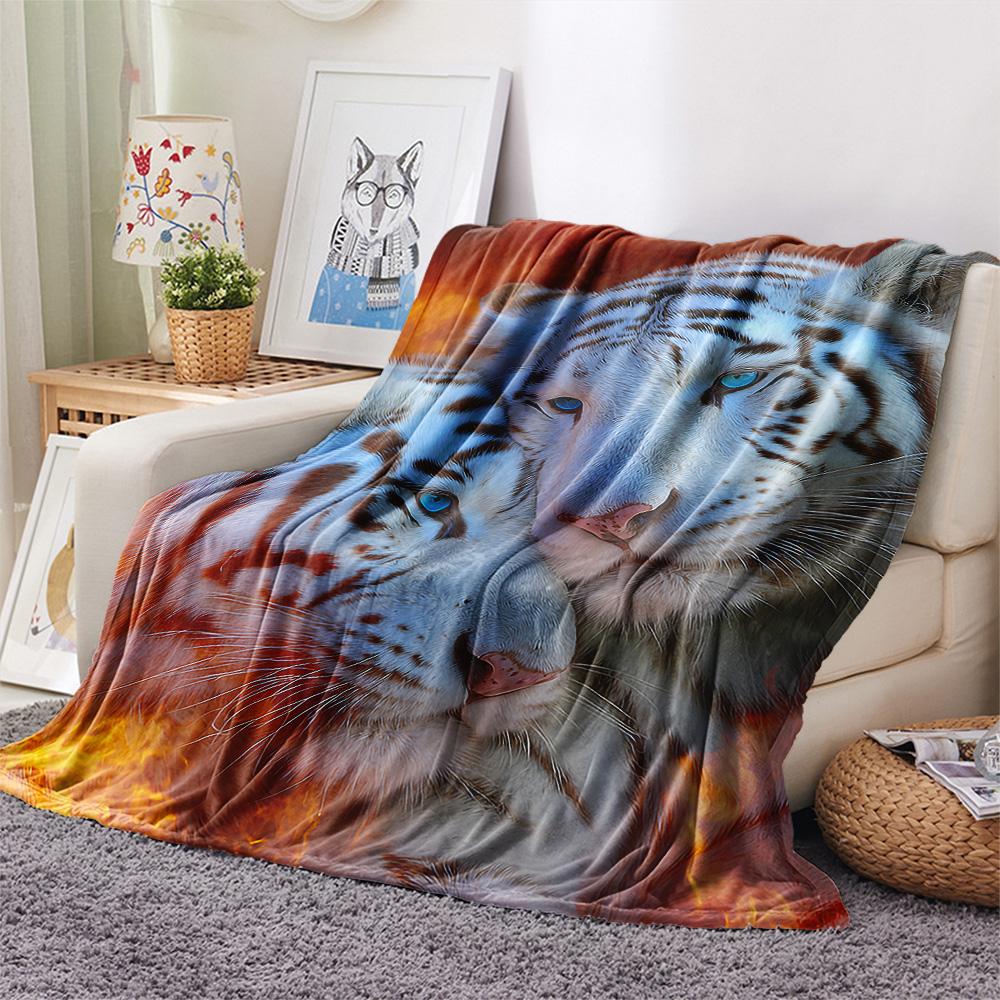 White Tiger Print Flannel Blanket, High quality Comfortable for All Seasons, Home Decor, Warmth and Comfort, Perfect for Christmas Gifts