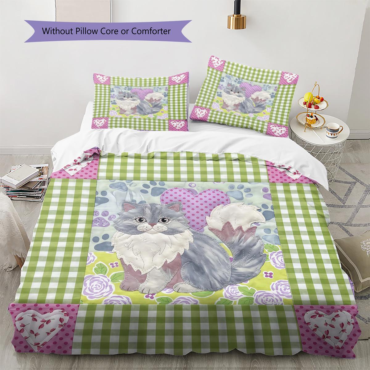 

Cat Patchwork Art Pattern Bedding Set Quilt Cover Pillowcase Home Decor Gift (1 * duvet cover + 2 * pillowcase, without core) 135x200cm