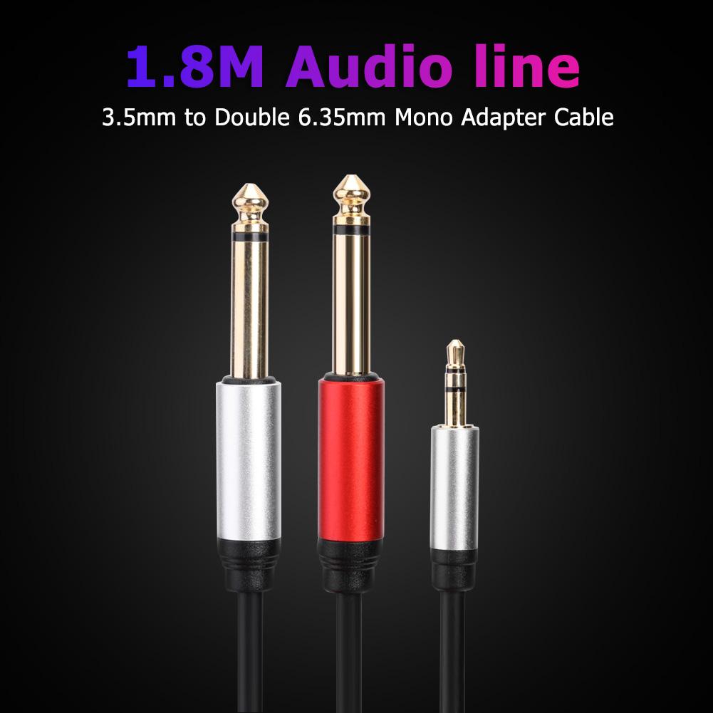 1.8M Hifi Audio Cable Mini Jack 3.5mm to Dual 6.35mm for PC Headphone Mixing Console3.5 to 2 Jack 6.5 Mono Adapter CableGood product