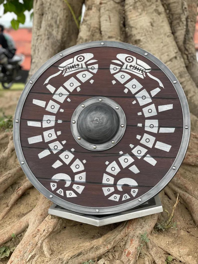 

Battleworn Viking Wooden Shield: Medieval Norse Decor, Cosplay Prop коричневий