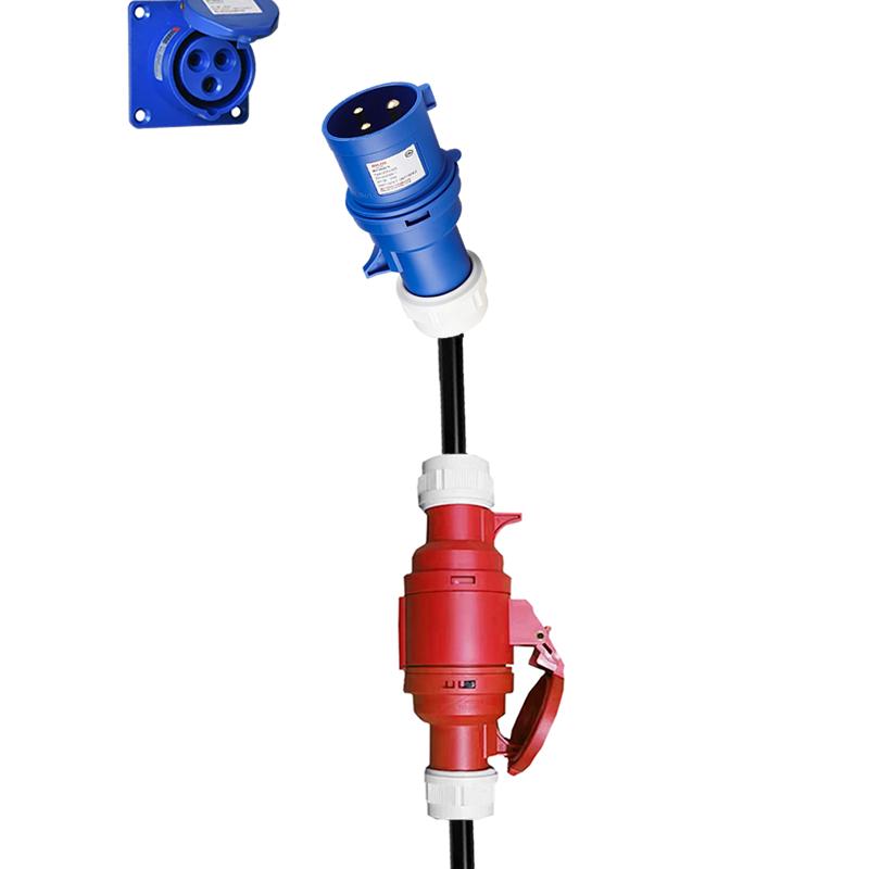 Electric Vehicle Charging Adapter Male 32A Blue 1-Phase 7KW CEE Plug To Femal 16A/32A Red 3-Phase / Blue 16A 1-phase Socket